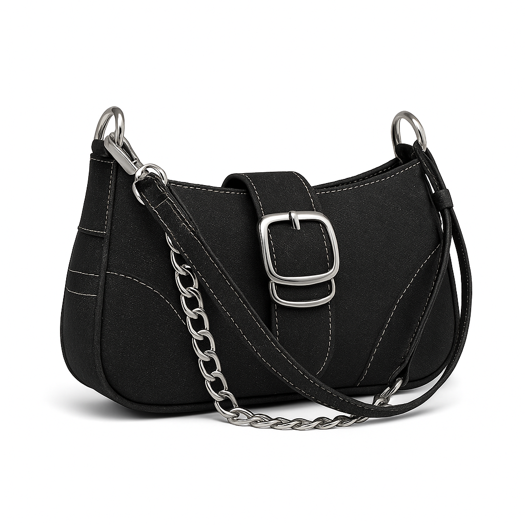 Denim Chain Shoulder Bag – Small Crossbody (Blue / Black)