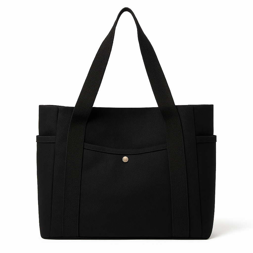 Lightweight Eco Canvas Tote Bag – Everyday Shoulder Bag (Black / Ivory)