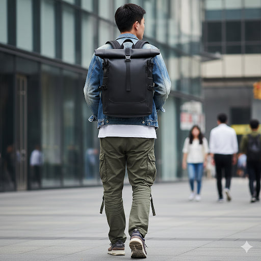 Unisex Roll-Top Travel Backpack – Waterproof Leather-Film, Fits 16-inch Laptops