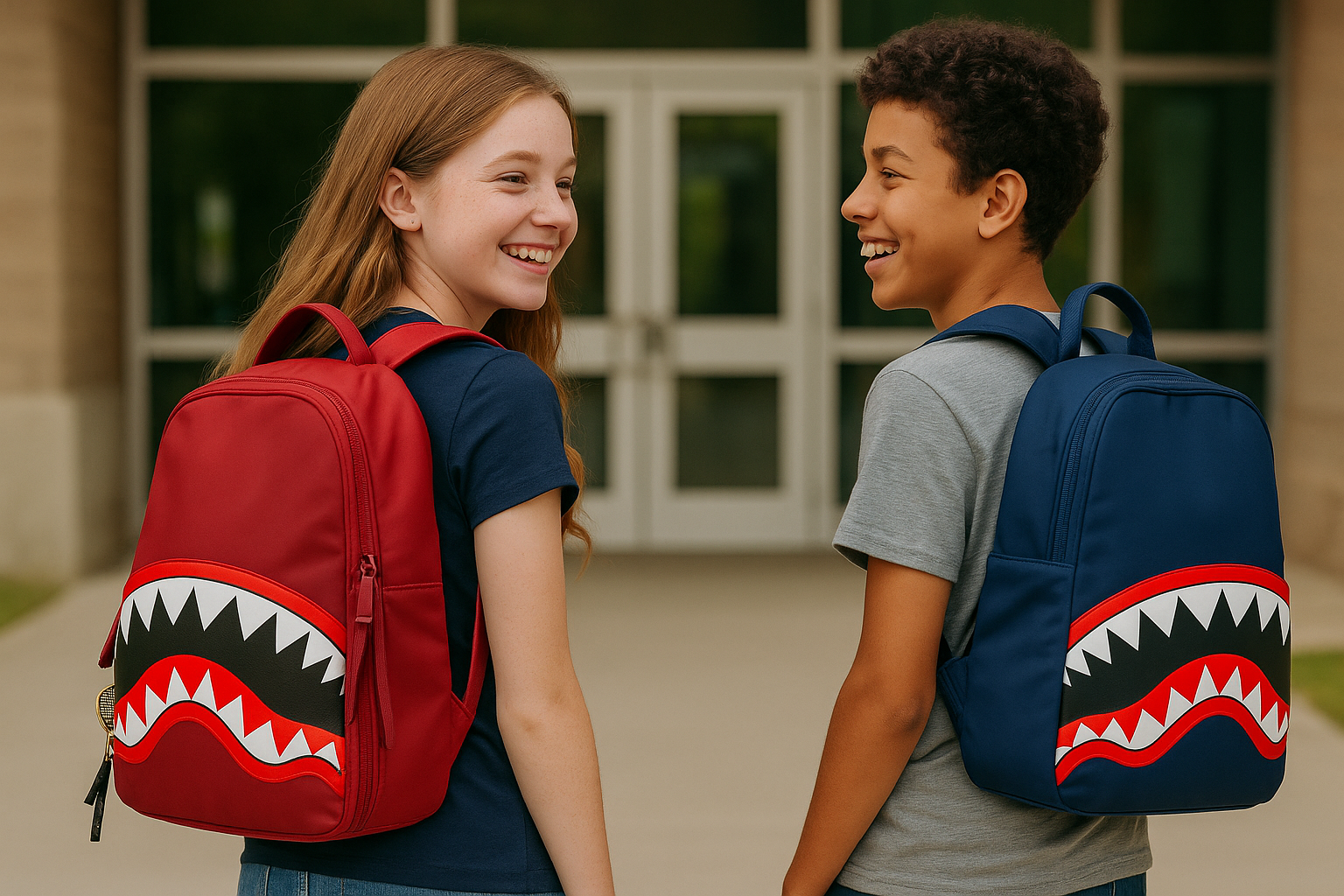 Shark Mouth Nylon Backpack – Trendy Lightweight School & Travel Bag (30×41×16cm)