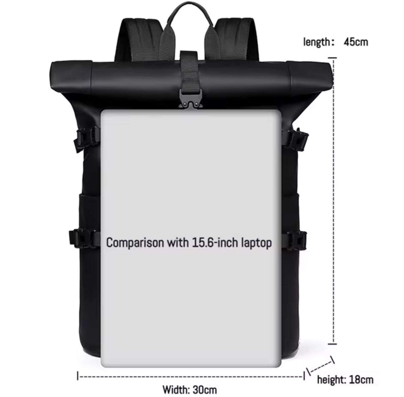 Unisex Roll-Top Travel Backpack – Waterproof Leather-Film, Fits 16-inch Laptops