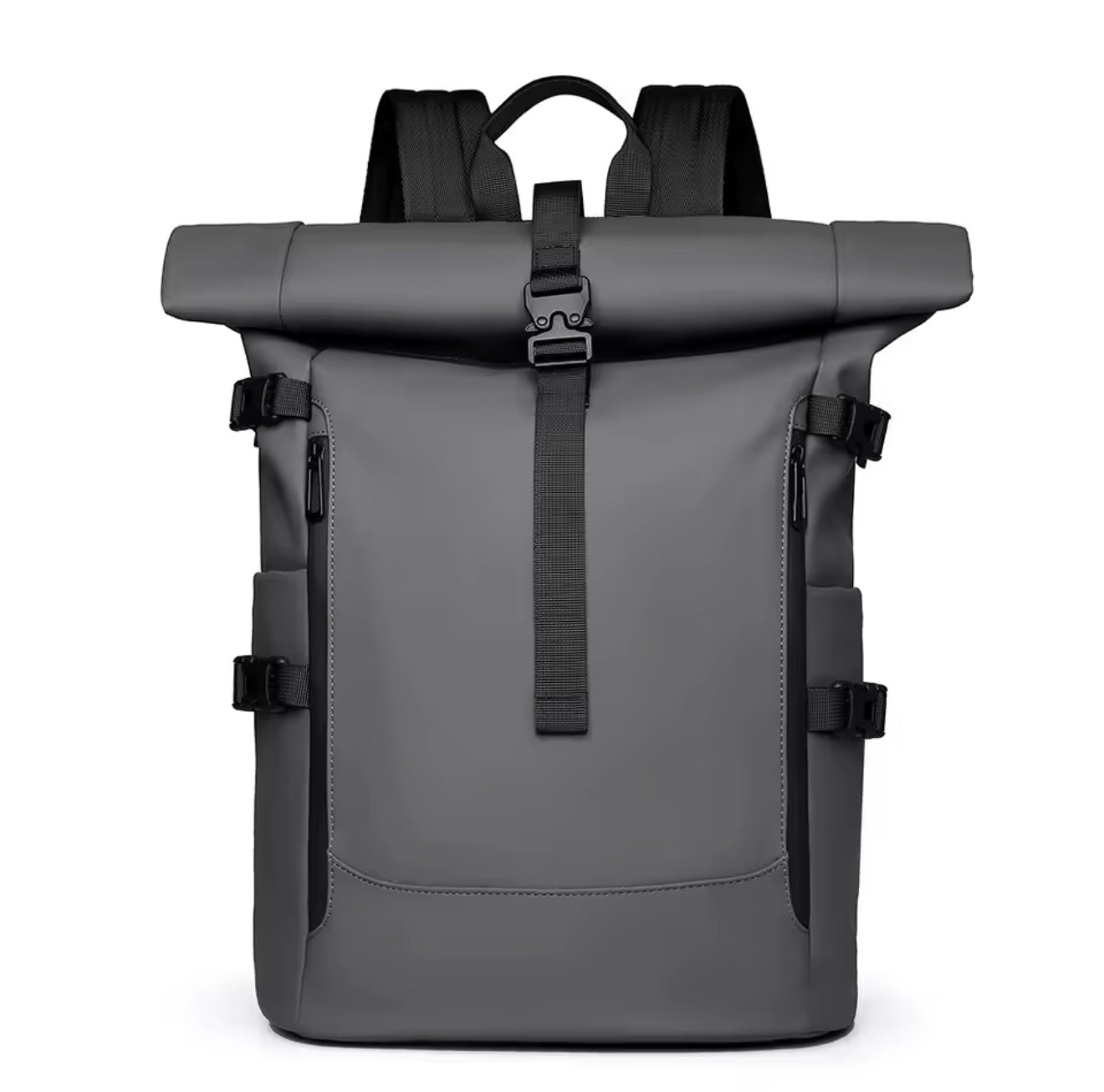 Unisex Roll-Top Travel Backpack – Waterproof Leather-Film, Fits 16-inch Laptops
