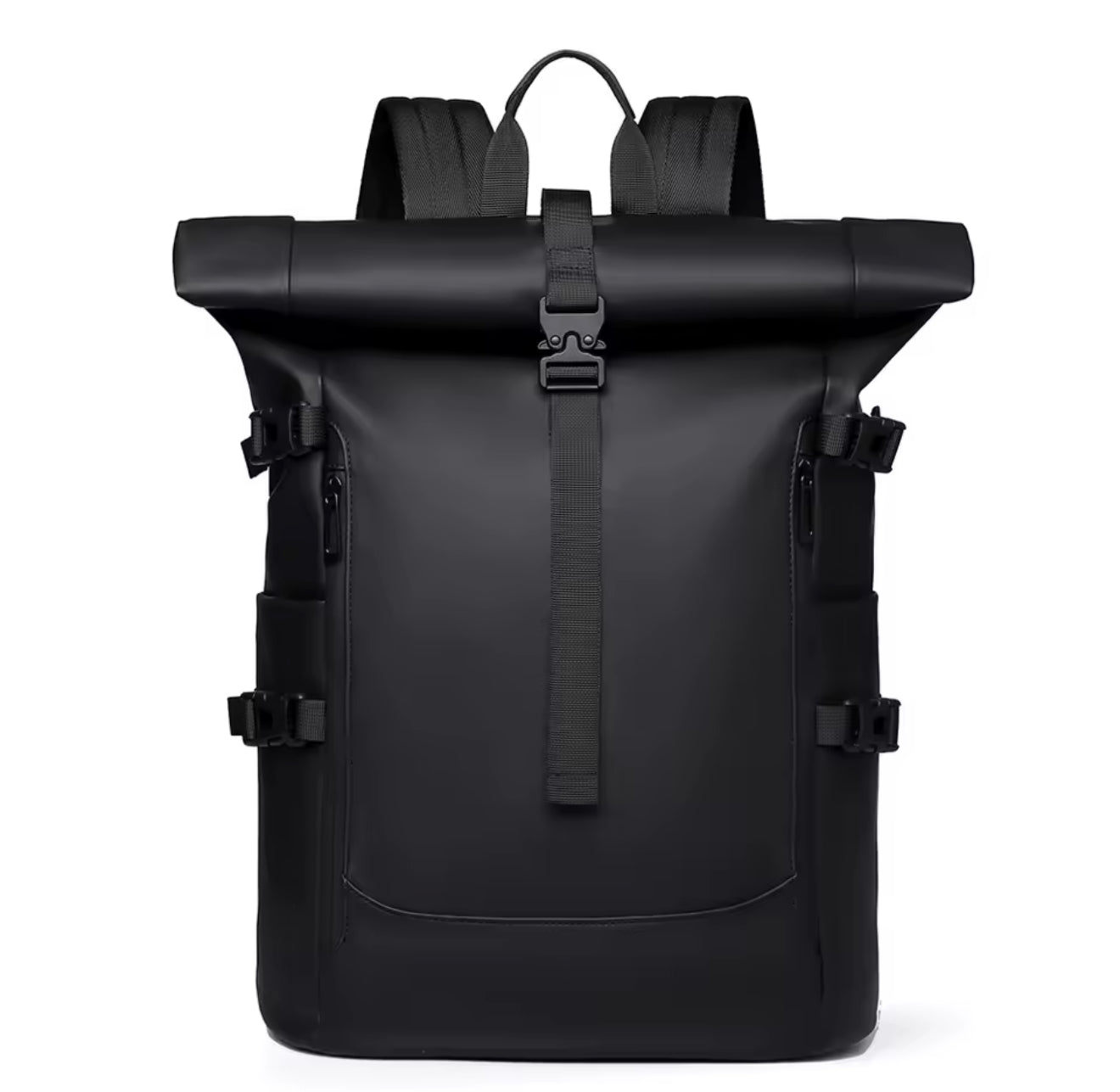 Unisex Roll-Top Travel Backpack – Waterproof Leather-Film, Fits 16-inch Laptops