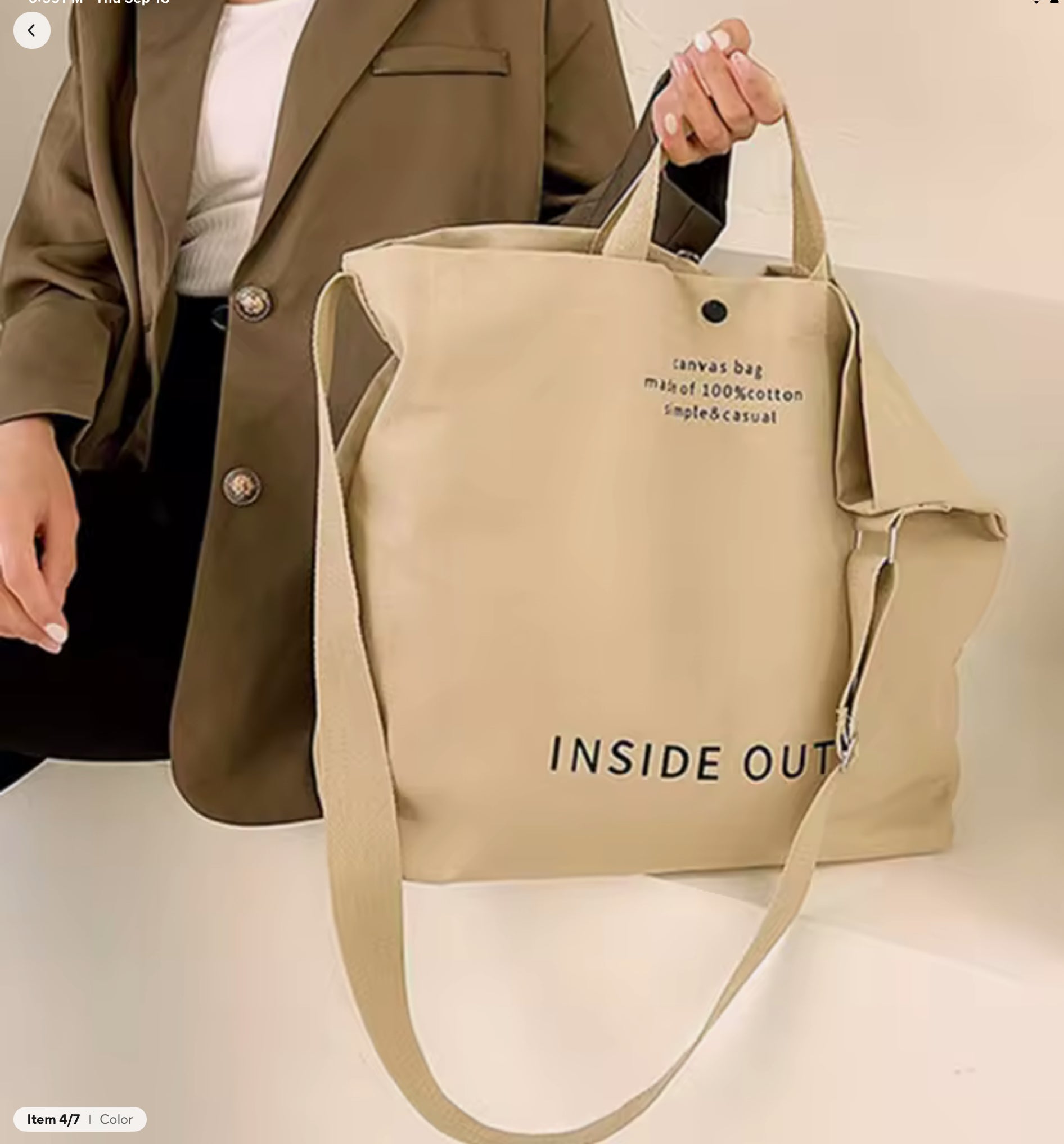 INSIDE OUT Canvas Tote Bag – Simple & Casual