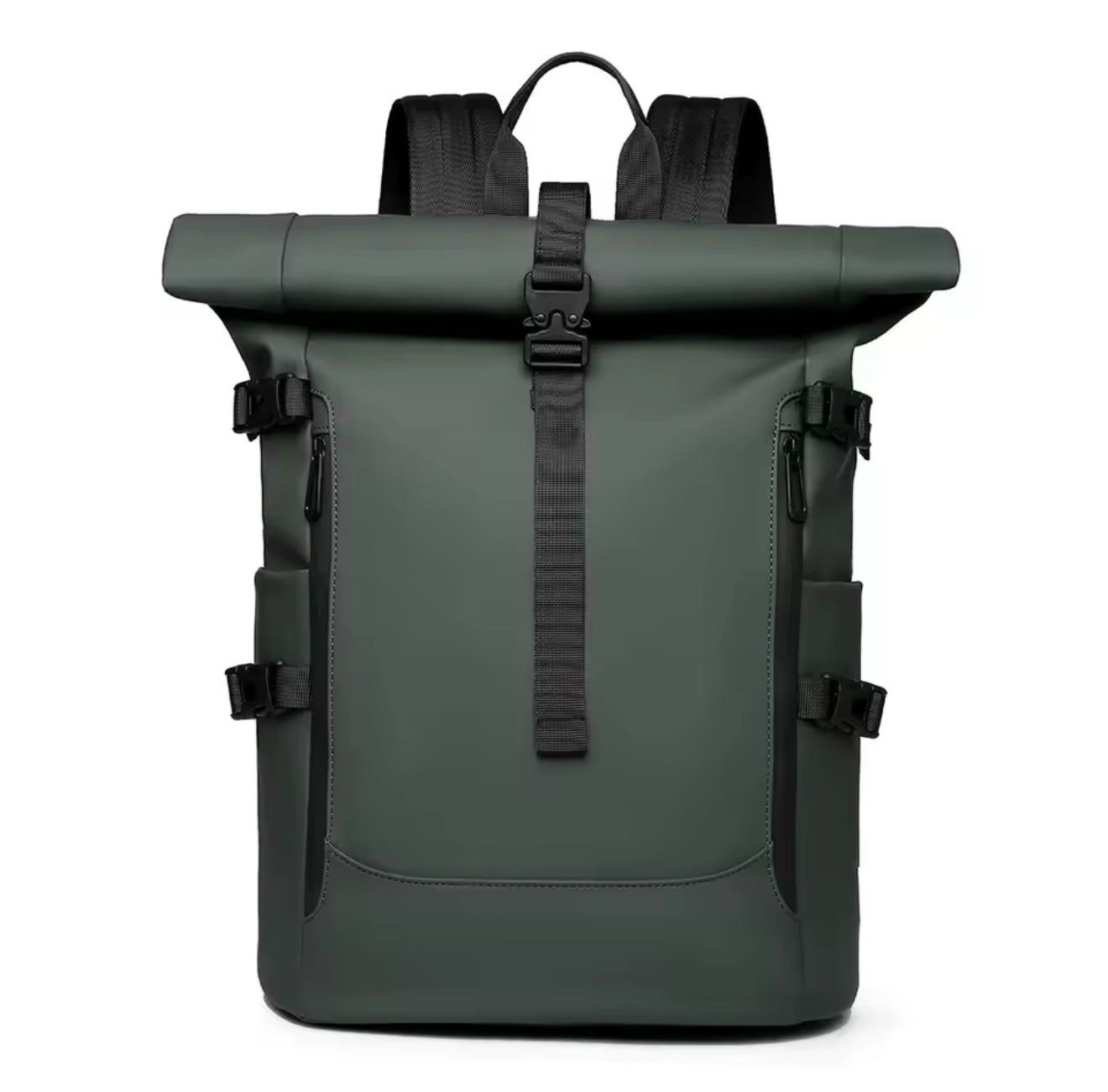 Unisex Roll-Top Travel Backpack – Waterproof Leather-Film, Fits 16-inch Laptops