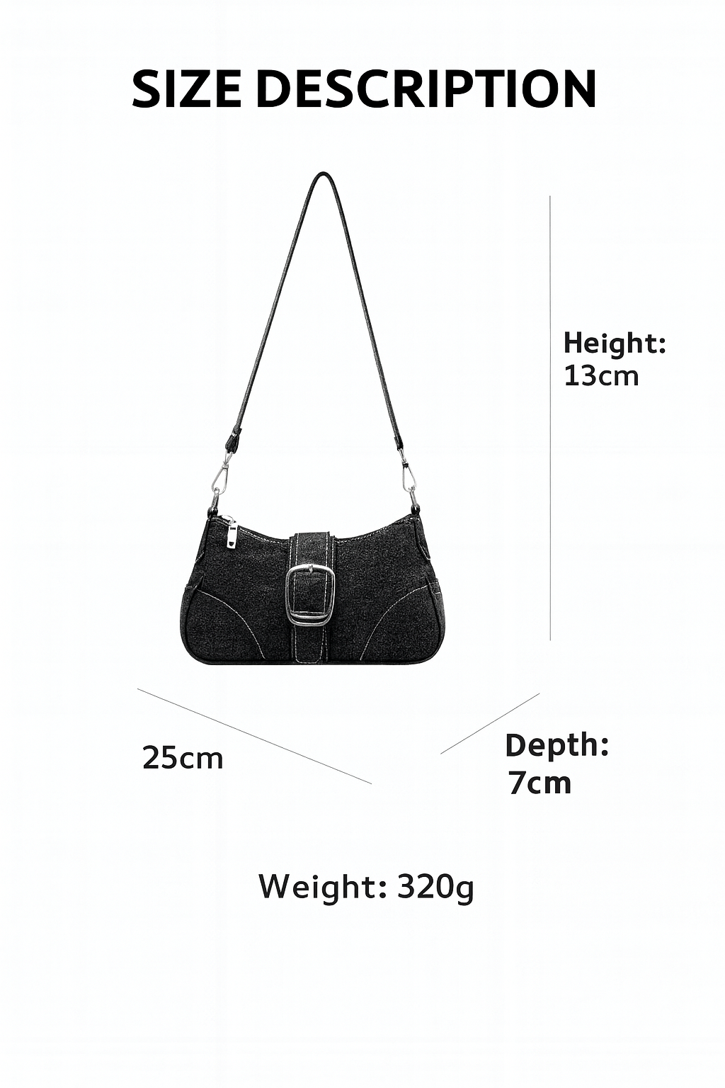 Denim Chain Shoulder Bag – Small Crossbody (Blue / Black)