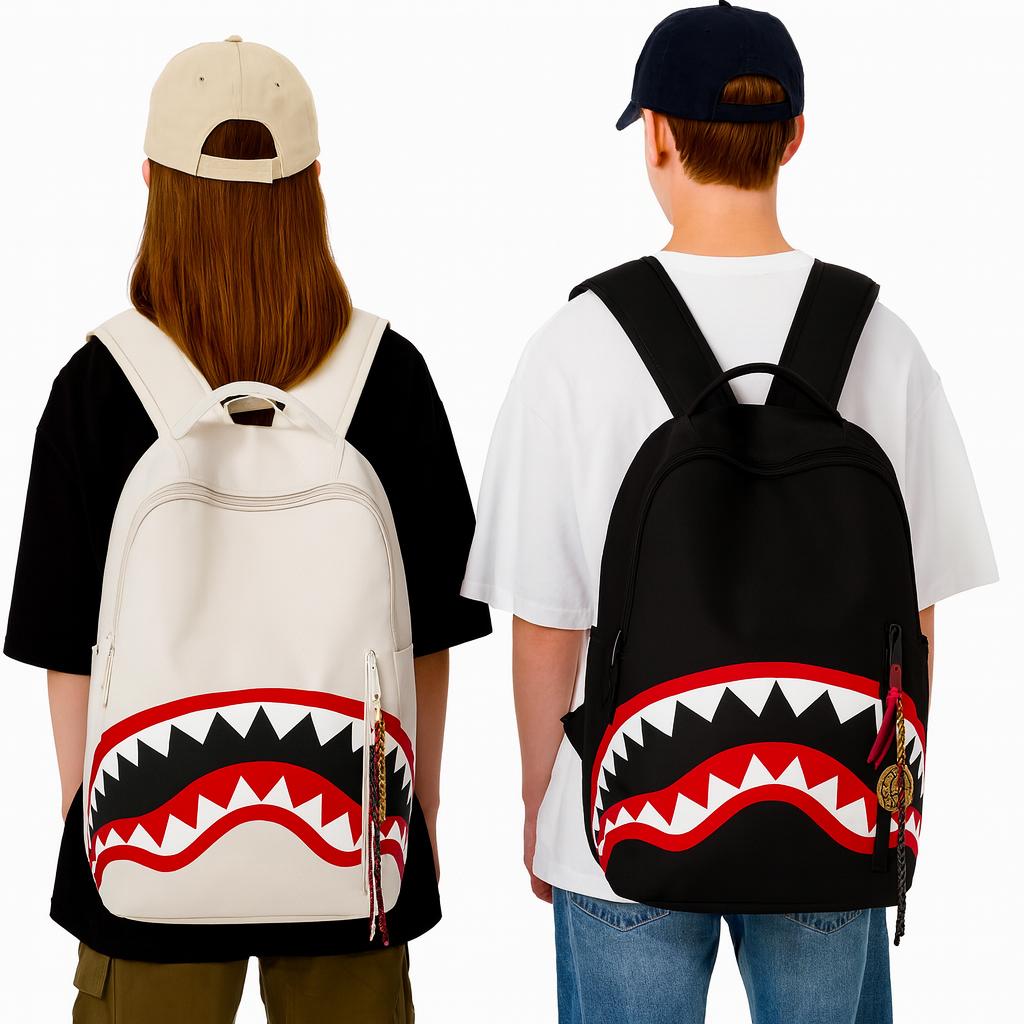 Shark Mouth Nylon Backpack – Trendy Lightweight School & Travel Bag (30×41×16cm)
