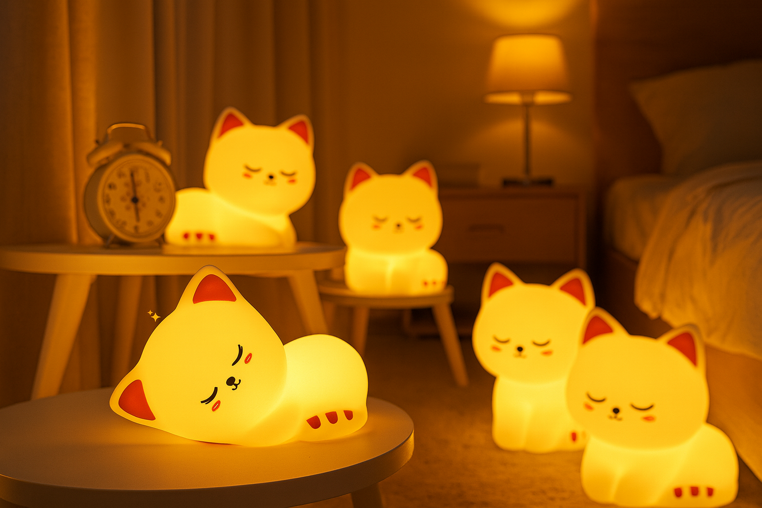 Cat Night Light – Cozy Sleeping Baby & Kids Room Lamp (Rechargeable & Remote Control)
(Luz de noche en forma de gato – Lámpara acogedora para bebé, recargable con control remoto)