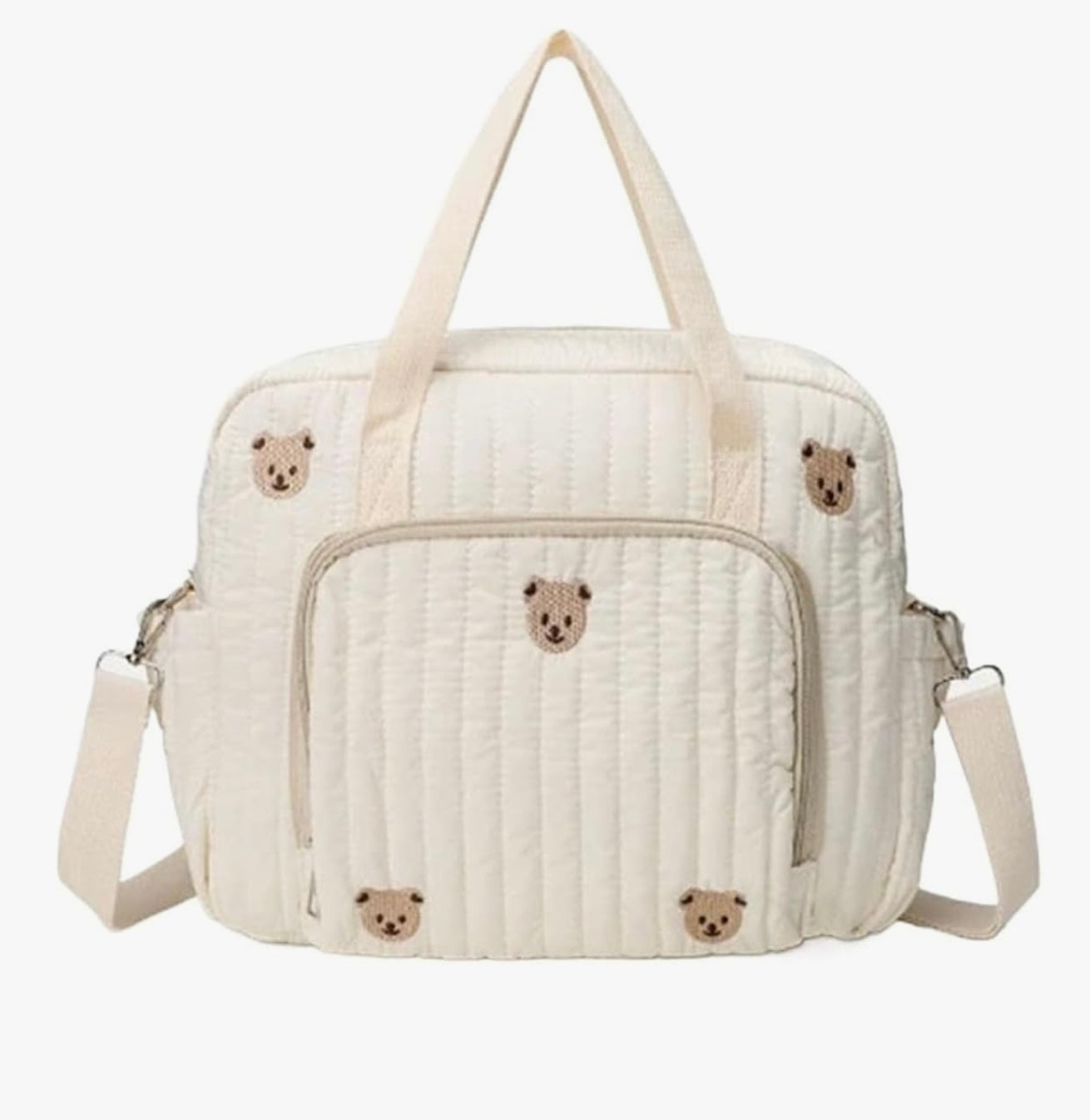 Miraseren Sweet Bear Mommy Bag – Stylish Quilted Diaper Tote with Bear Embroidery