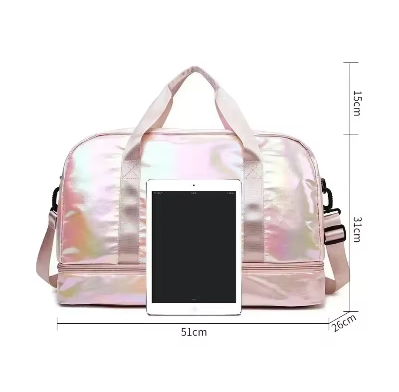Holographic Travel Gym Duffel Bag – Large Capacity Shoulder & Crossbody Tote
Bolso de Viaje y Gimnasio Holográfico – Gran Capacidad de Hombro y Cruzado