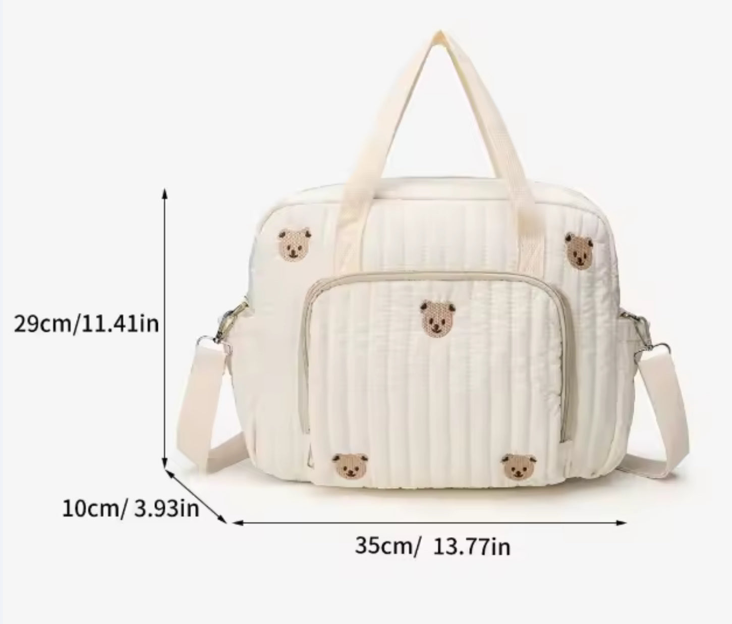Miraseren Sweet Bear Mommy Bag – Stylish Quilted Diaper Tote with Bear Embroidery
