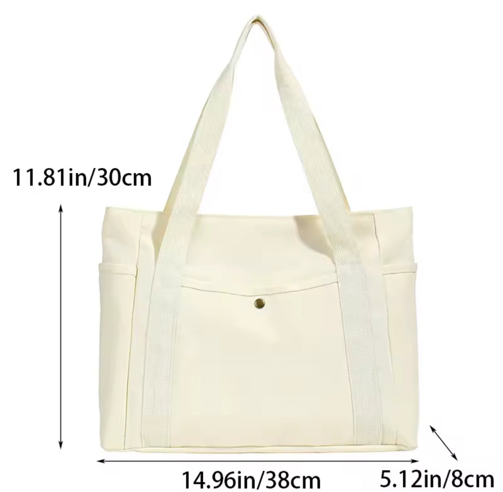 Lightweight Eco Canvas Tote Bag – Everyday Shoulder Bag (Black / Ivory)