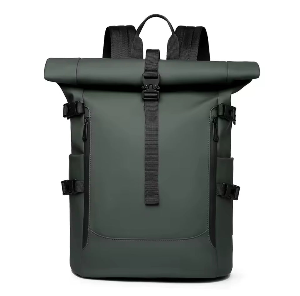 Unisex Roll-Top Travel Backpack – Waterproof Leather-Film, Fits 16-inch Laptops