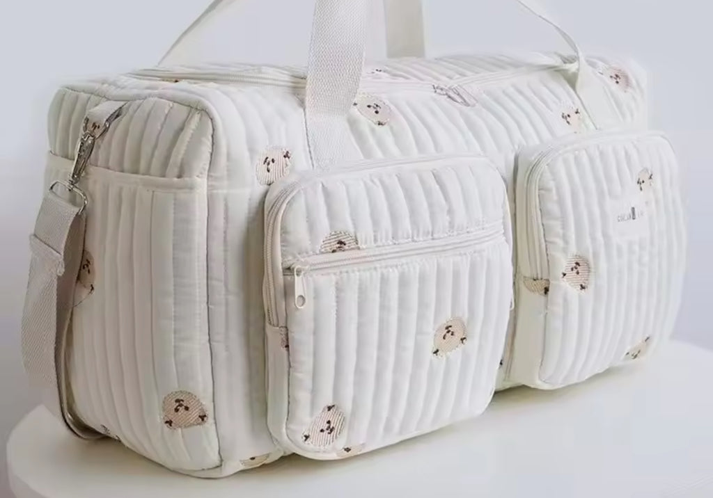 Miraseren Little Lucky Bears Mommy Bag – Lightweight Quilted Diaper Bag with Embroidery