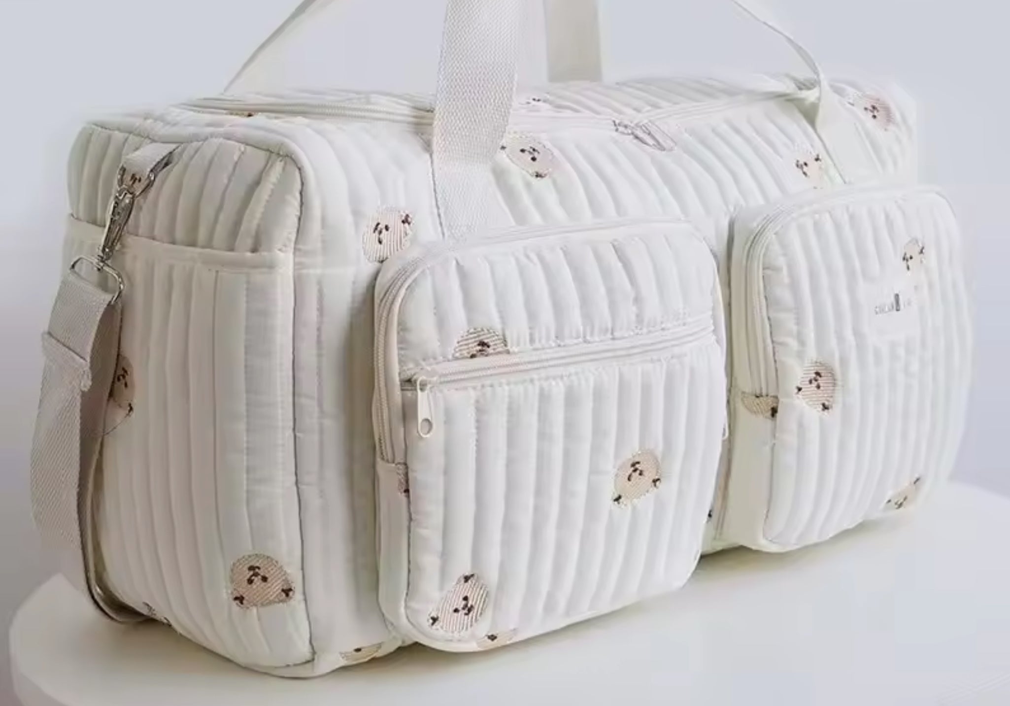 Miraseren Little Lucky Bears Mommy Bag – Lightweight Quilted Diaper Bag with Embroidery