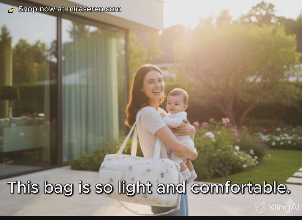 Miraseren Little Lucky Bears Mommy Bag – Lightweight Quilted Diaper Bag with Embroidery