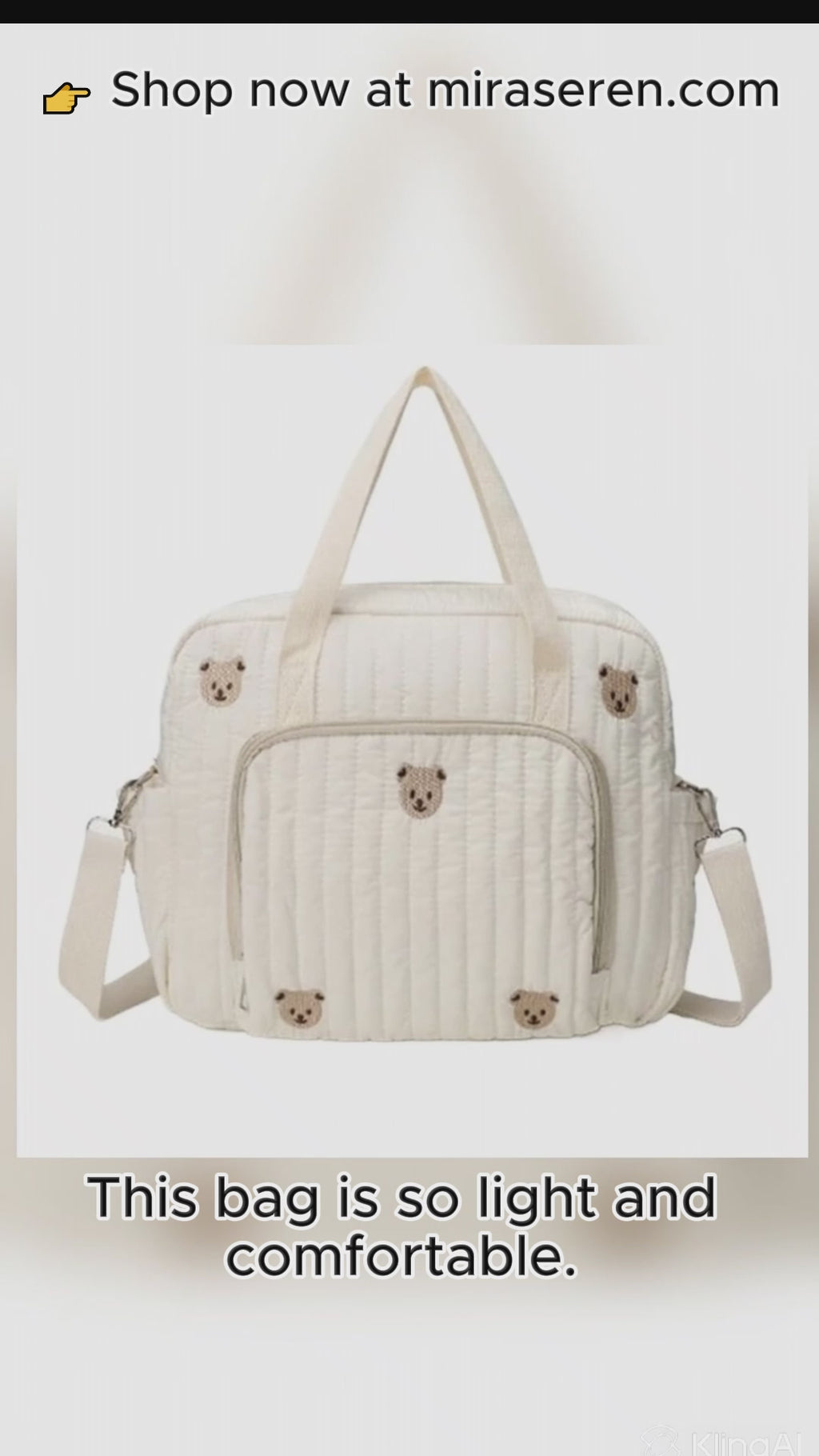 Miraseren Sweet Bear Mommy Bag – Stylish Quilted Diaper Tote with Bear Embroidery
