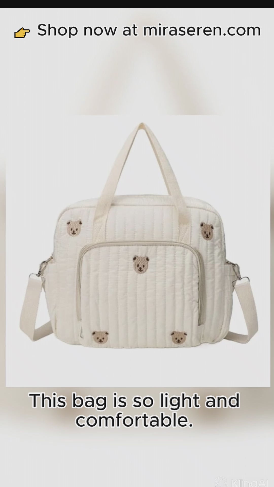 Miraseren Sweet Bear Mommy Bag – Stylish Quilted Diaper Tote with Bear Embroidery